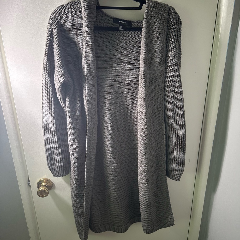 Forever 21 Gray Cardigan Sweater Fine Knit
